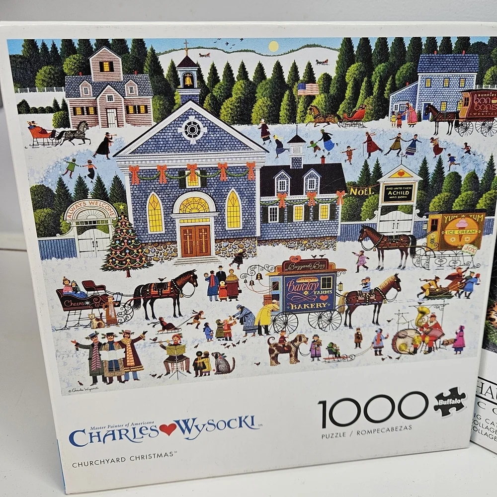 Buffalo Wysocki Churchyard Christmas and Hautman Big Cat 1000 Piece Puzzle Set
